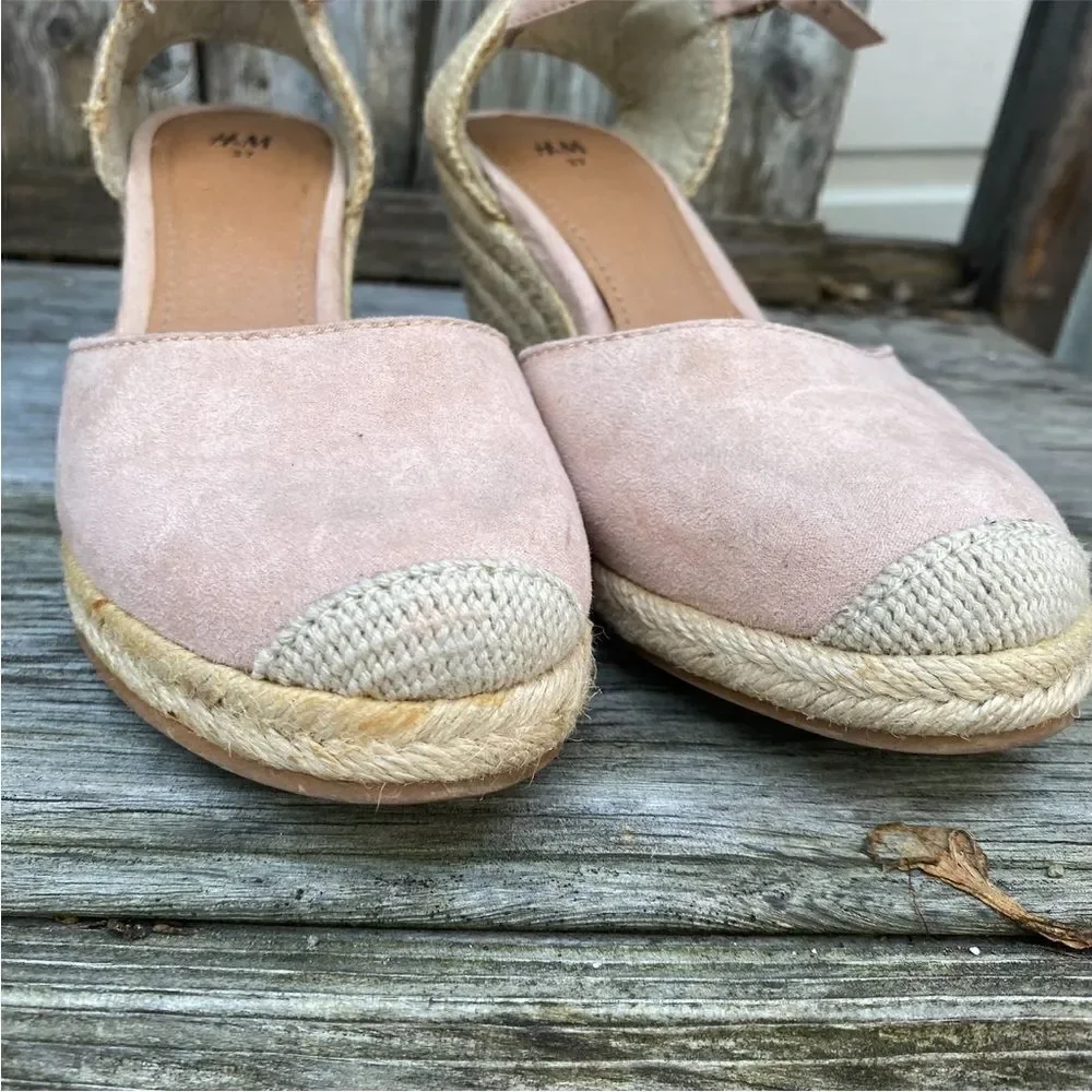 H&M light pink beige Wedge Heel Espadrille Sandals size 7